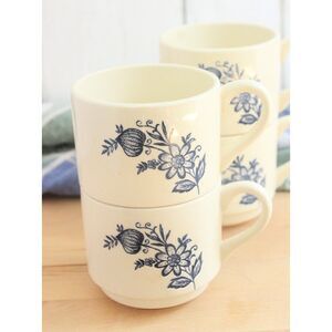 Set of 4 Vintage Blue Onion Stackable Cups